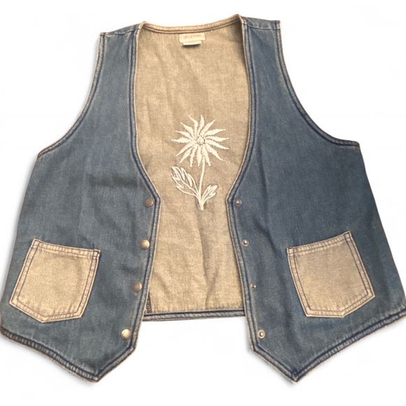 Brixton Embroidered Denim Vest M | Western Boho Flower Jean Vest - Picture 1 of 6